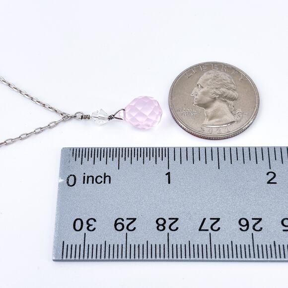Vintage Sterling Silver Pink Glass Drop Necklace | Adjustable 16”-19” - Picture 5 of 6